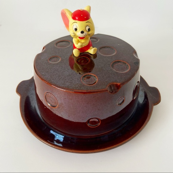 Vintage Kitchen Vintage 96s Ceramic Mouse Cheese Holder Tray French